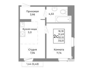 2-к квартира, строящийся дом, 32м2, 4/10 этаж