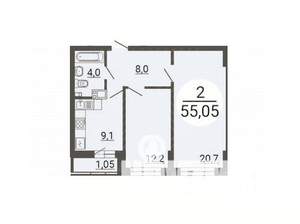 2-к квартира, вторичка, 55м2, 13/25 этаж