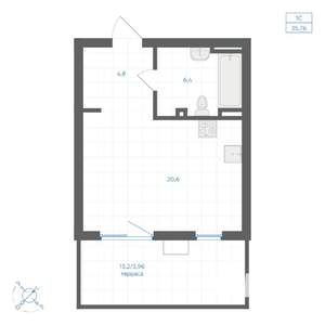 Студия квартира, вторичка, 36м2, 1/18 этаж