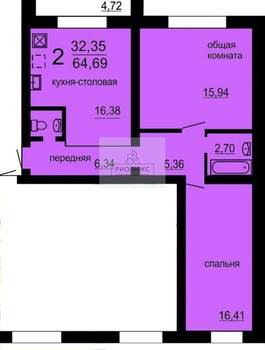 2-к квартира, вторичка, 65м2, 1/10 этаж