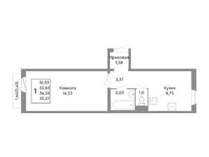 1-к квартира, строящийся дом, 34м2, 8/10 этаж