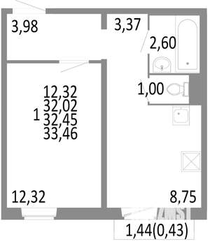 1-к квартира, строящийся дом, 32м2, 5/10 этаж