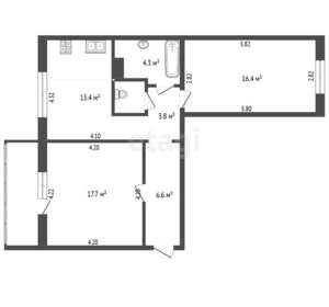 2-к квартира, вторичка, 64м2, 5/9 этаж