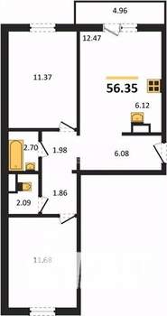 2-к квартира, вторичка, 56м2, 11/18 этаж