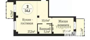 2-к квартира, вторичка, 56м2, 11/18 этаж