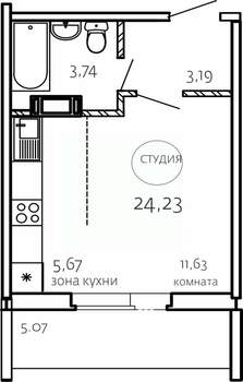 Студия квартира, строящийся дом, 24м2, 1/10 этаж