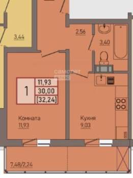 1-к квартира, вторичка, 32м2, 6/18 этаж
