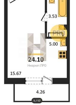 Студия квартира, вторичка, 24м2, 6/10 этаж