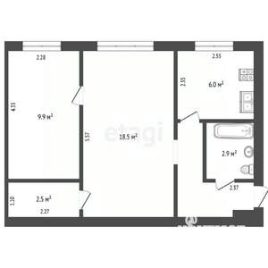 2-к квартира, вторичка, 47м2, 1/4 этаж