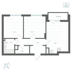2-к квартира, вторичка, 60м2, 6/18 этаж