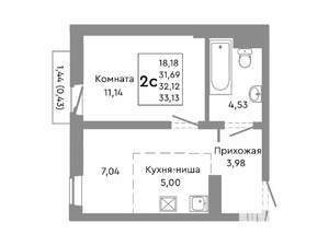 2-к квартира, строящийся дом, 31м2, 8/10 этаж