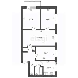 4-к квартира, вторичка, 60м2, 3/5 этаж