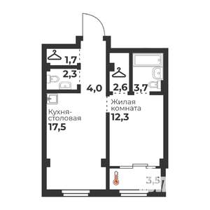 1-к квартира, вторичка, 44м2, 3/23 этаж