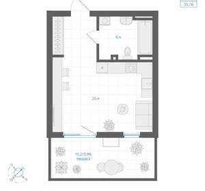 Студия квартира, вторичка, 36м2, 1/18 этаж