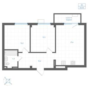 2-к квартира, вторичка, 63м2, 6/10 этаж