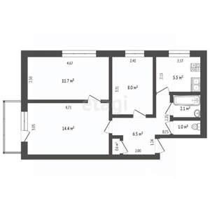 3-к квартира, вторичка, 54м2, 2/5 этаж