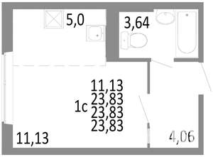 1-к квартира, строящийся дом, 24м2, 2/10 этаж