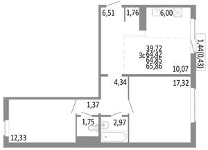 3-к квартира, строящийся дом, 65м2, 4/10 этаж