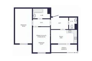 2-к квартира, сданный дом, 54м2, 15/18 этаж