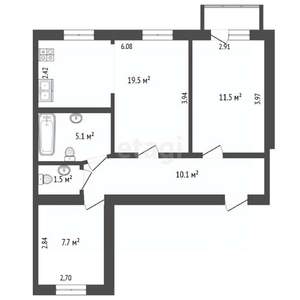 3-к квартира, вторичка, 58м2, 4/4 этаж