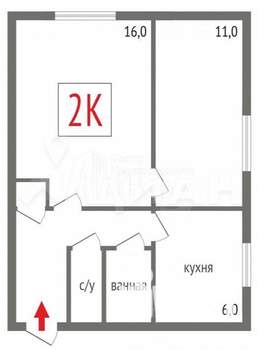 2-к квартира, вторичка, 42м2, 5/6 этаж