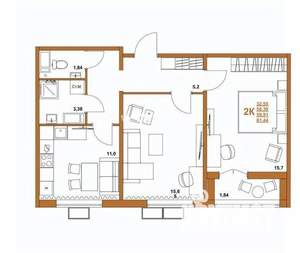 2-к квартира, вторичка, 58м2, 3/17 этаж