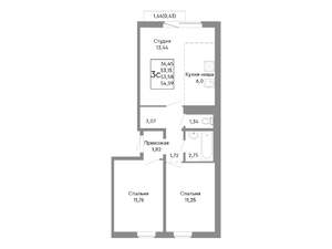 3-к квартира, строящийся дом, 54м2, 9/10 этаж