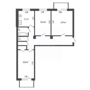 3-к квартира, вторичка, 80м2, 5/5 этаж