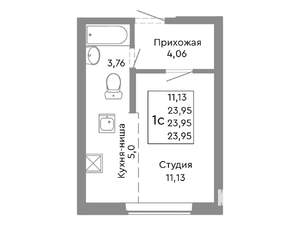 Студия квартира, строящийся дом, 24м2, 2/10 этаж