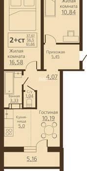 2-к квартира, сданный дом, 57м2, 7/10 этаж