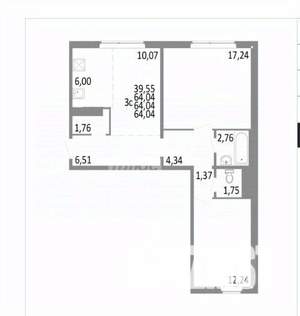 2-к квартира, вторичка, 64м2, 5/10 этаж