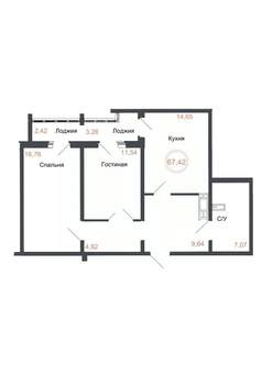 2-к квартира, вторичка, 67м2, 14/16 этаж