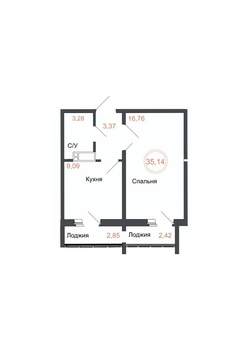 1-к квартира, вторичка, 35м2, 16/16 этаж