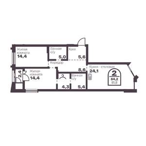 2-к квартира, вторичка, 82м2, 2/24 этаж