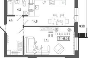 1-к квартира, вторичка, 44м2, 12/30 этаж