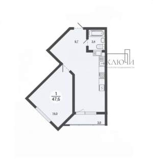 1-к квартира, вторичка, 48м2, 18/25 этаж