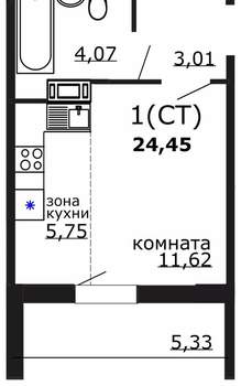 Студия квартира, вторичка, 24м2, 10/18 этаж