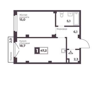 1-к квартира, вторичка, 47м2, 4/17 этаж