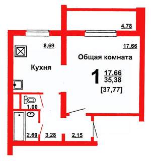 1-к квартира, вторичка, 35м2, 1/10 этаж