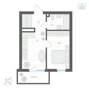 1-к квартира, вторичка, 32м2, 15/18 этаж