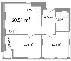 3-к квартира, строящийся дом, 61м2, 3/23 этаж