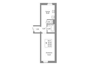 1-к квартира, строящийся дом, 34м2, 2/10 этаж