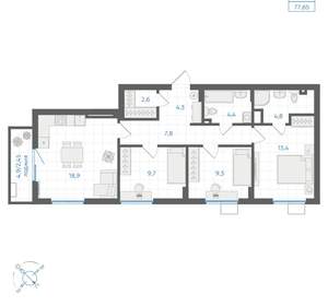 3-к квартира, вторичка, 78м2, 9/18 этаж