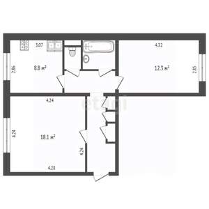 2-к квартира, вторичка, 53м2, 1/10 этаж