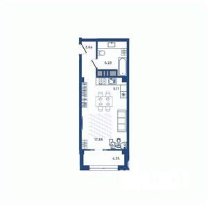 1-к квартира, вторичка, 47м2, 12/23 этаж