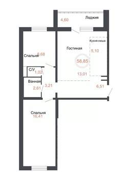 3-к квартира, вторичка, 59м2, 13/17 этаж