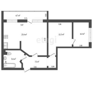 2-к квартира, вторичка, 53м2, 2/9 этаж