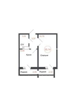1-к квартира, вторичка, 35м2, 14/16 этаж