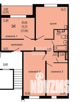 3-к квартира, вторичка, 75м2, 7/10 этаж