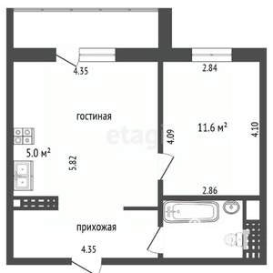 2-к квартира, вторичка, 41м2, 9/10 этаж